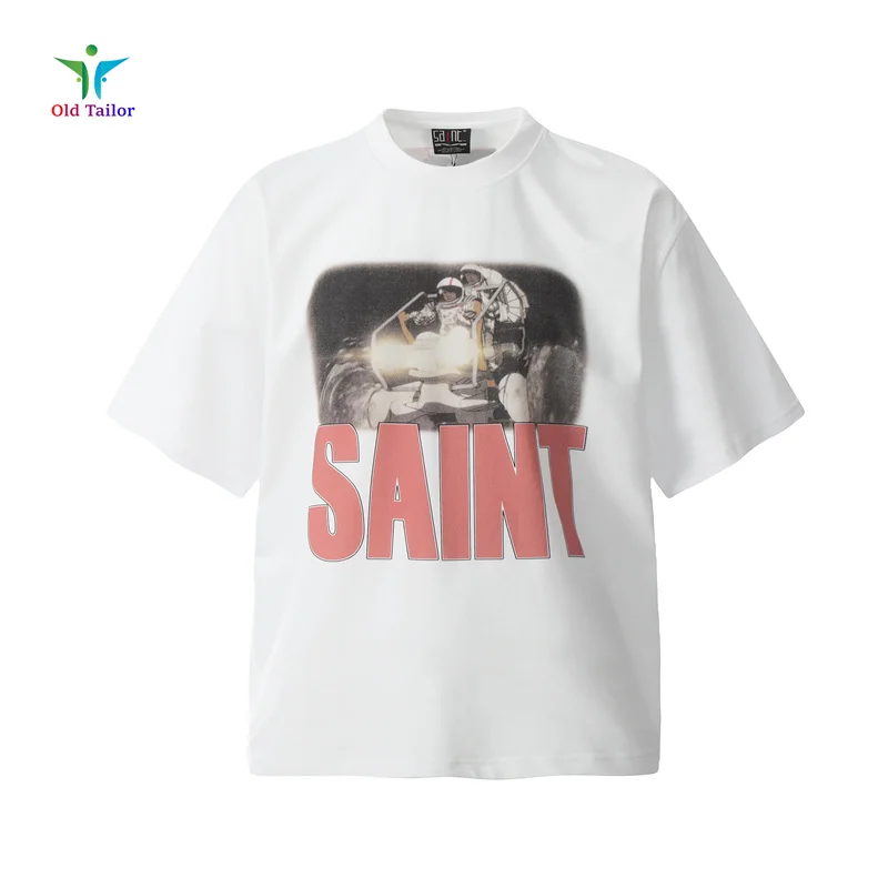 High Street White SAINT High Quality T-shirt Hip Hop Loose Trend Mens Womens Casual Tee Tops