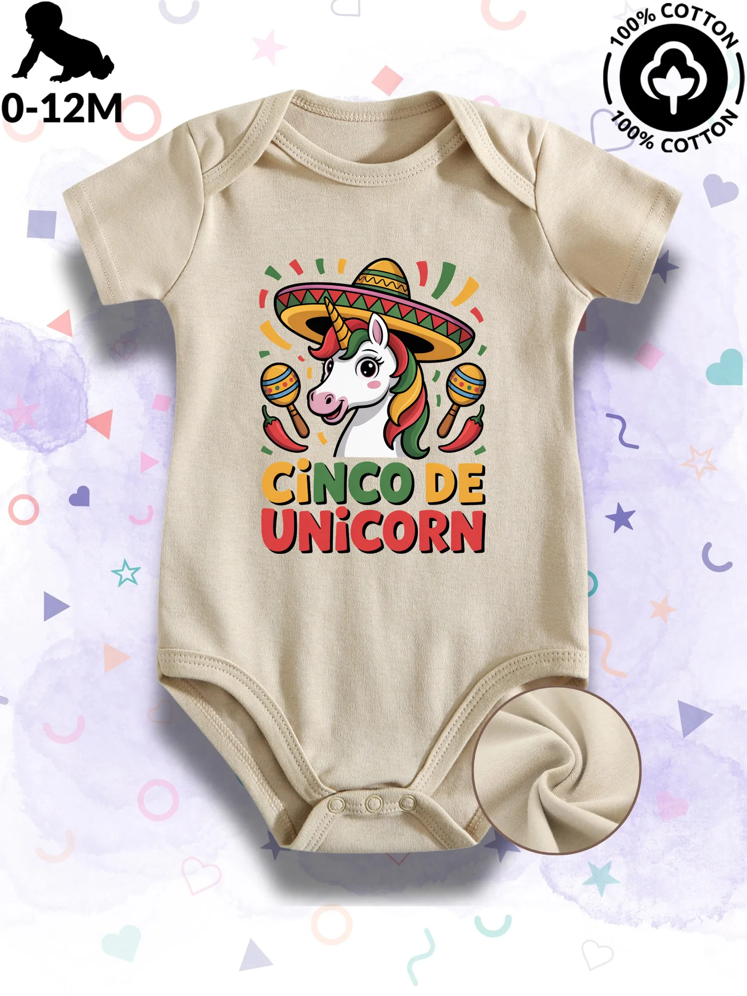 

Детский комбинезон унисекс Cinco De Unicorn, 100% хлопок, мягкий, всесезонный, бежевый, для ползания, 190 г/м²