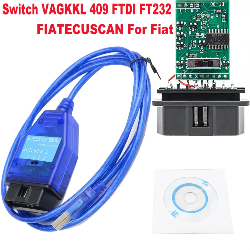 FOR Vag KKL 409 Switch FIATECUSCAN For Fiat Work For VAG-KKL 409.1 with FTDI FT232RL Chip OBD2 Interface Cable Car ECU Scanner