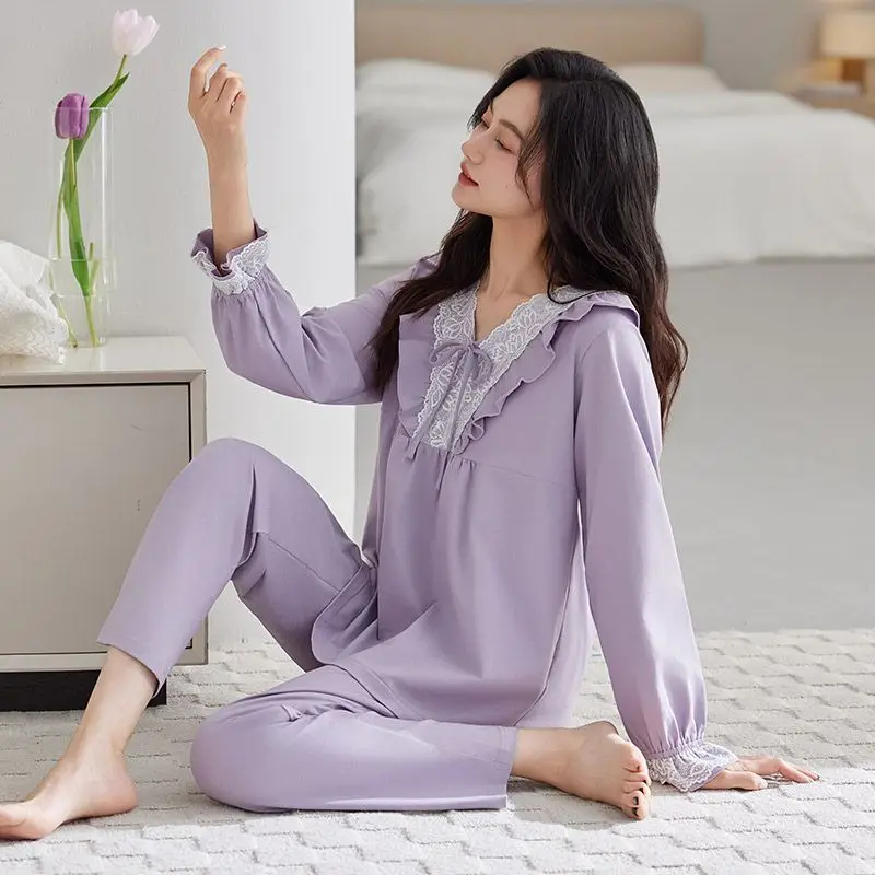 

New Hot Womens Pajamas Women Homewear Spring Autumn Long Sleeve Thin Luxury Princess Style New High End Fashion Sleepwear