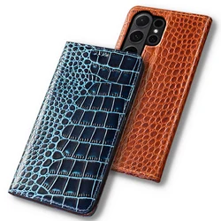 Cases For SAMSUNG Galaxy S24 S23 S22 S21 S20 Plus Ultra FE 5G Crocodile Flip Case Cowhide Genuine Leather Magnetic Wallet Covers