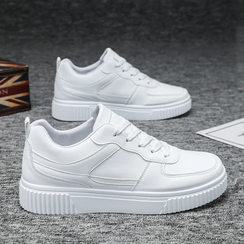 Hot Men's Casual Shoes Leather Sneakers Fashion White Black Male Vulcanized Shoes Non-slip Soft Men Shoes Lightweight Flat Shoe