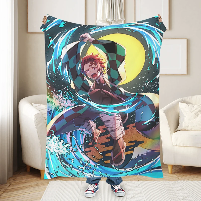 Anime Blanket Z-Demon Slayers Sofa Winter Fluffy Soft Blankets for Winter Microfiber Bedding Warm Knee Bed Fleece Camping Nap