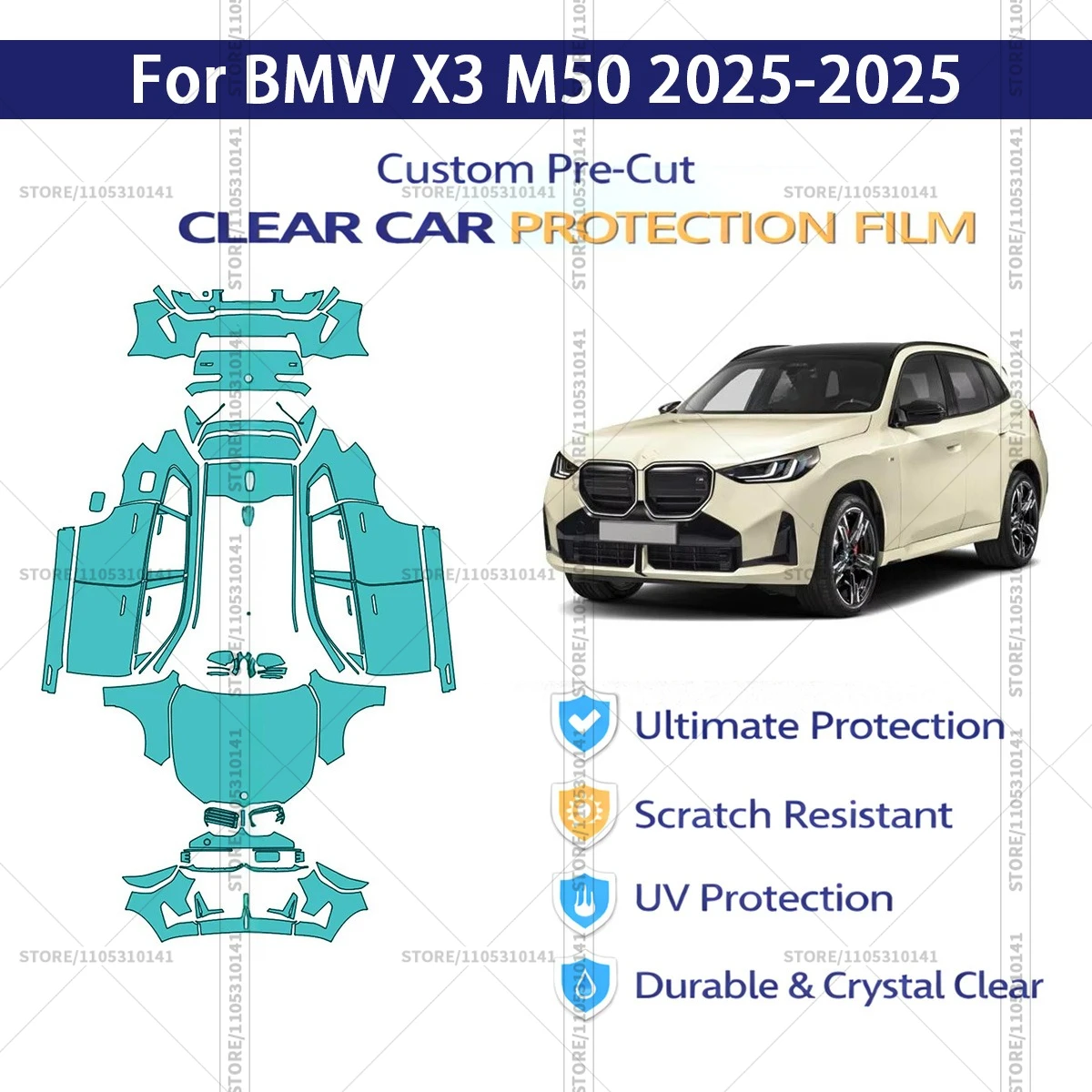 

For BMW-X3-M50-2025-2025 Pre-Cut Paint Protection Film PPF Transparent Car Film Professional Automotive PPF Full Vehicle