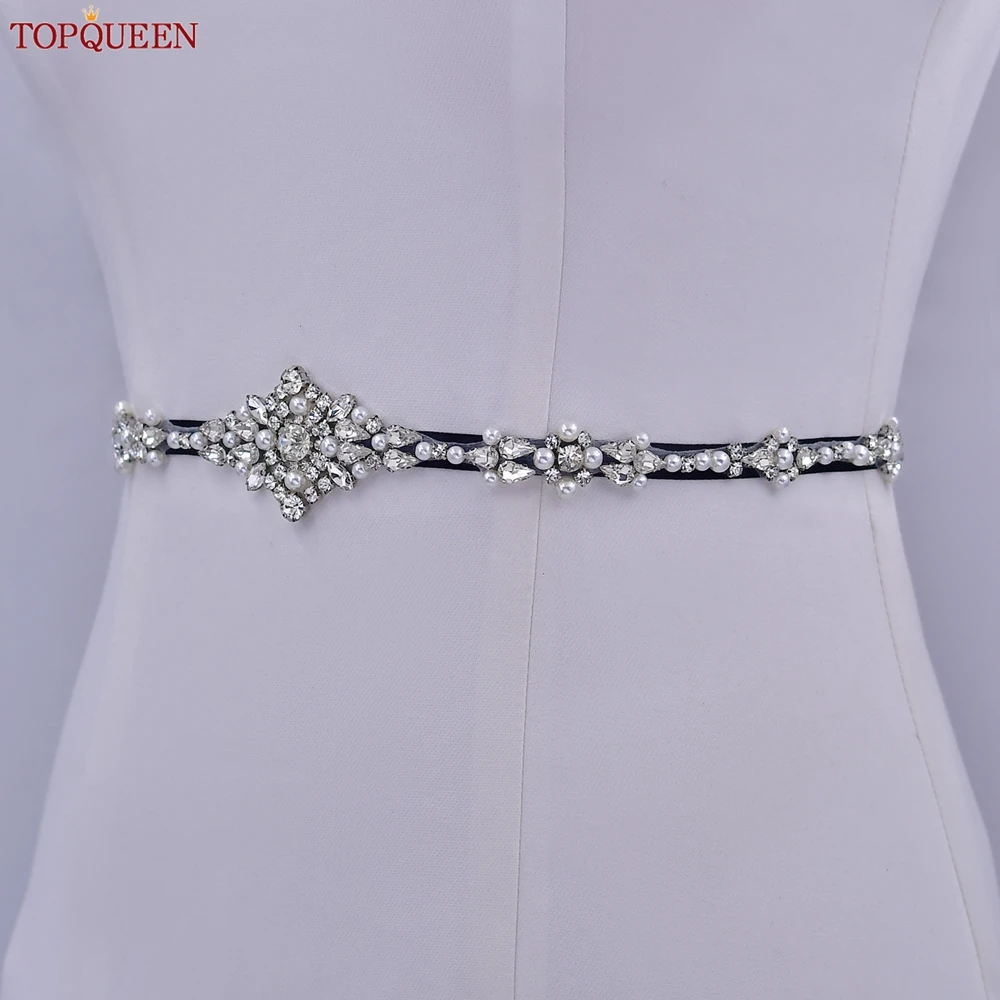 TOPQUEEN Handmade Wedding Belt Women's Dress Belt Pearl Rhinestone Applique Bridesmaid Belt Dinner Dress Waist Decoration S357