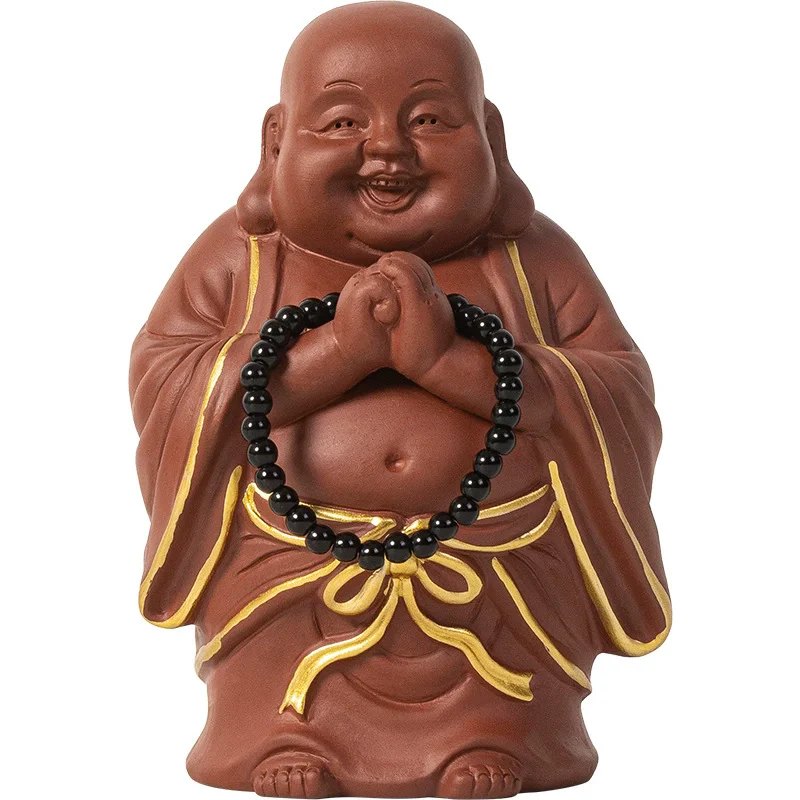 Happy Laughing Buddha Zisha Clay Tea Pet, Chinese Miler Fortune God Ornament for Tea Tray, Growable Desktop Decor for Good Luck view 5