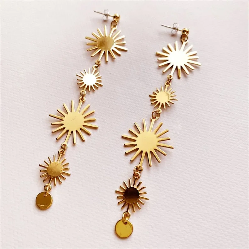 Minimalist Golden Sun Charms Pendant Earrings Jewelry image 3