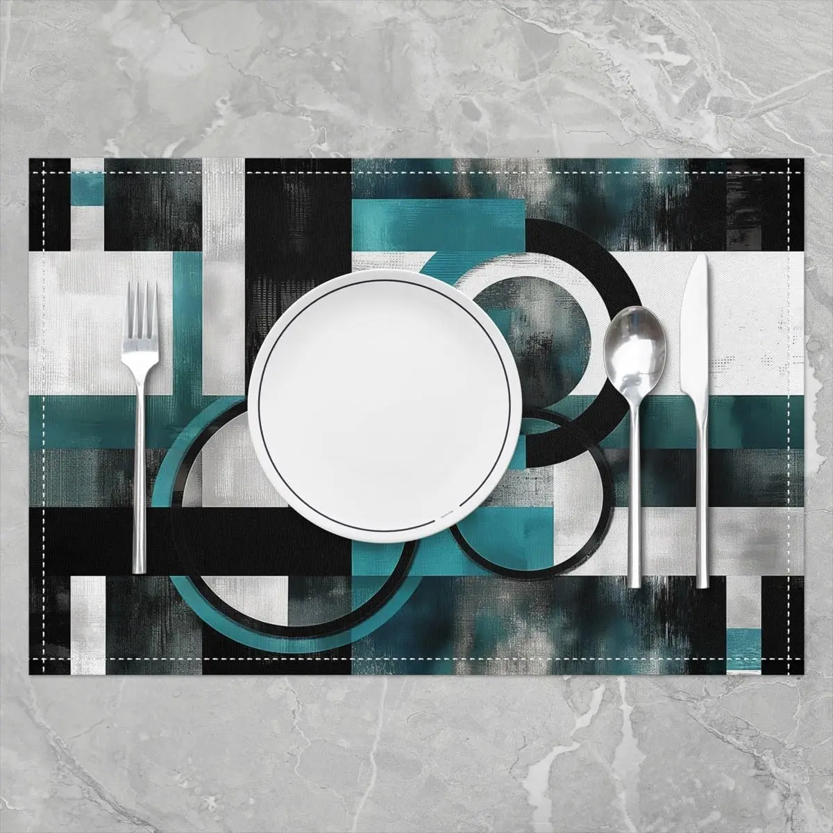 Tie Dye Grid Place Mats 12x18 Inch Set Of 4 Watercolor Ink Style Patchwork Plaid Table Mats For Kids Teens Adults Simple Geometr