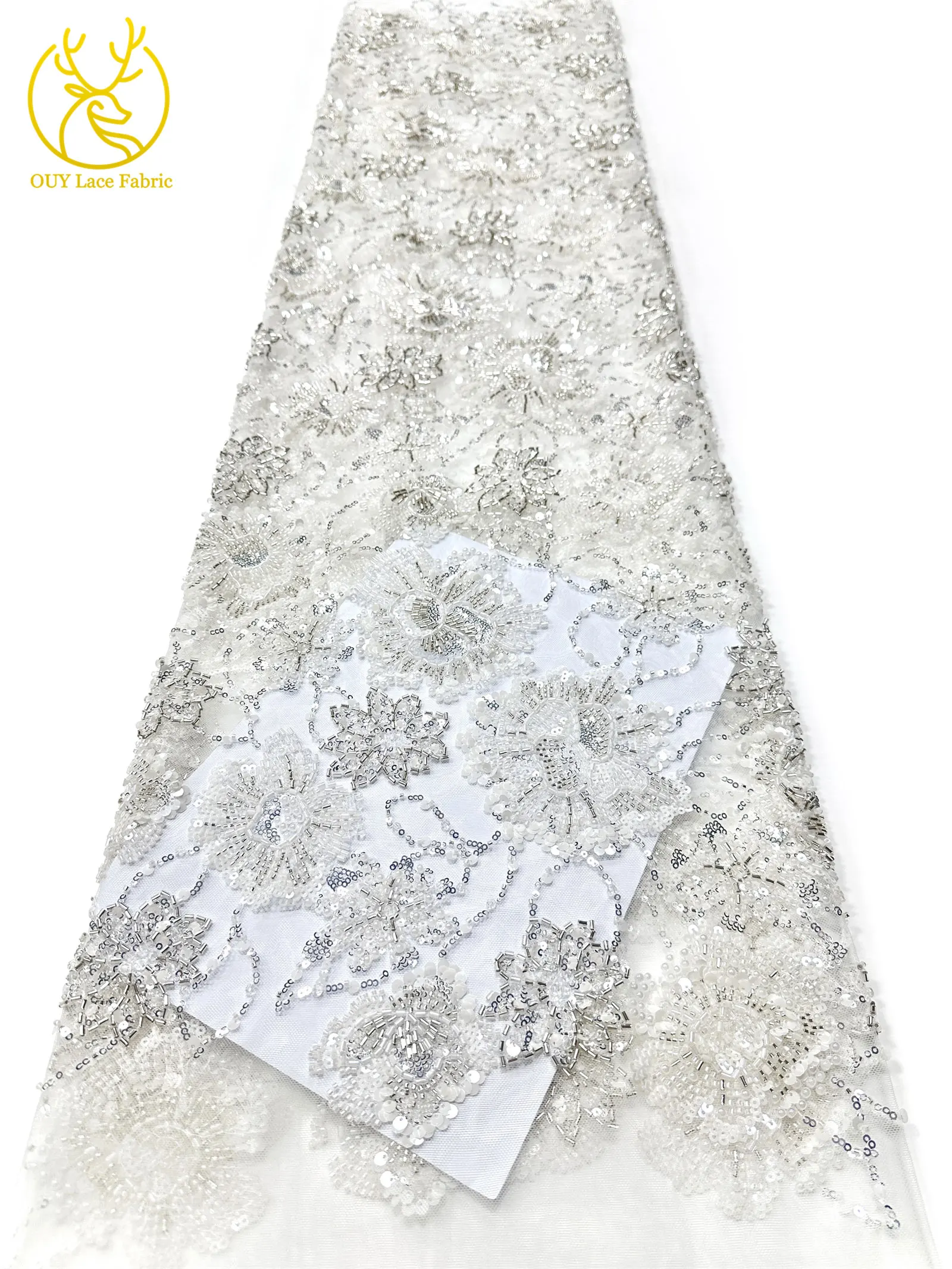 Luxuriöses High-End Nigerianisches Damen-Partykleid für Abschlussball 2026, Afrikanischer Bräutigam-Stickerei-Perlen-Spitzenstoff, Französische Pailletten-Spitze – Detail 10