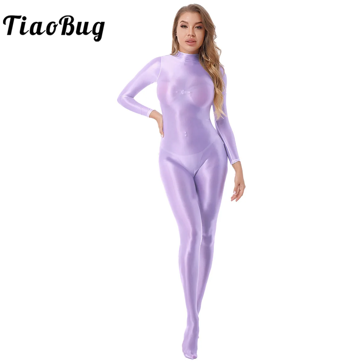 

Womens Glossy Bodystocking Unitard New Long Sleeve Body Suits One-piece Swimsuit Shiny Tights Dance Sport Bodysuit Clubwear