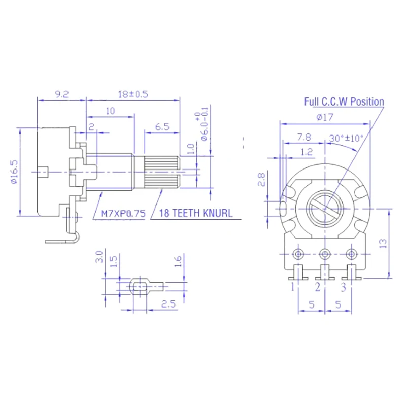 A500K B500K A250K B250K A50K B50K A25K B25K Potentiometer Splined Small Pot Electric Guitar Amp Tone Volume18mm Shaft Parts