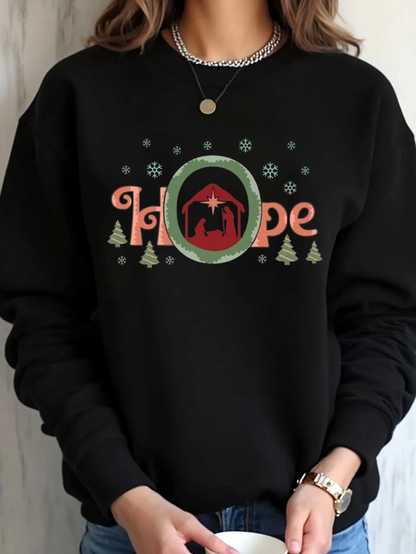 

Женская толстовка большого размера с принтом на Рождество, надежда, вертеп, уличная одежда