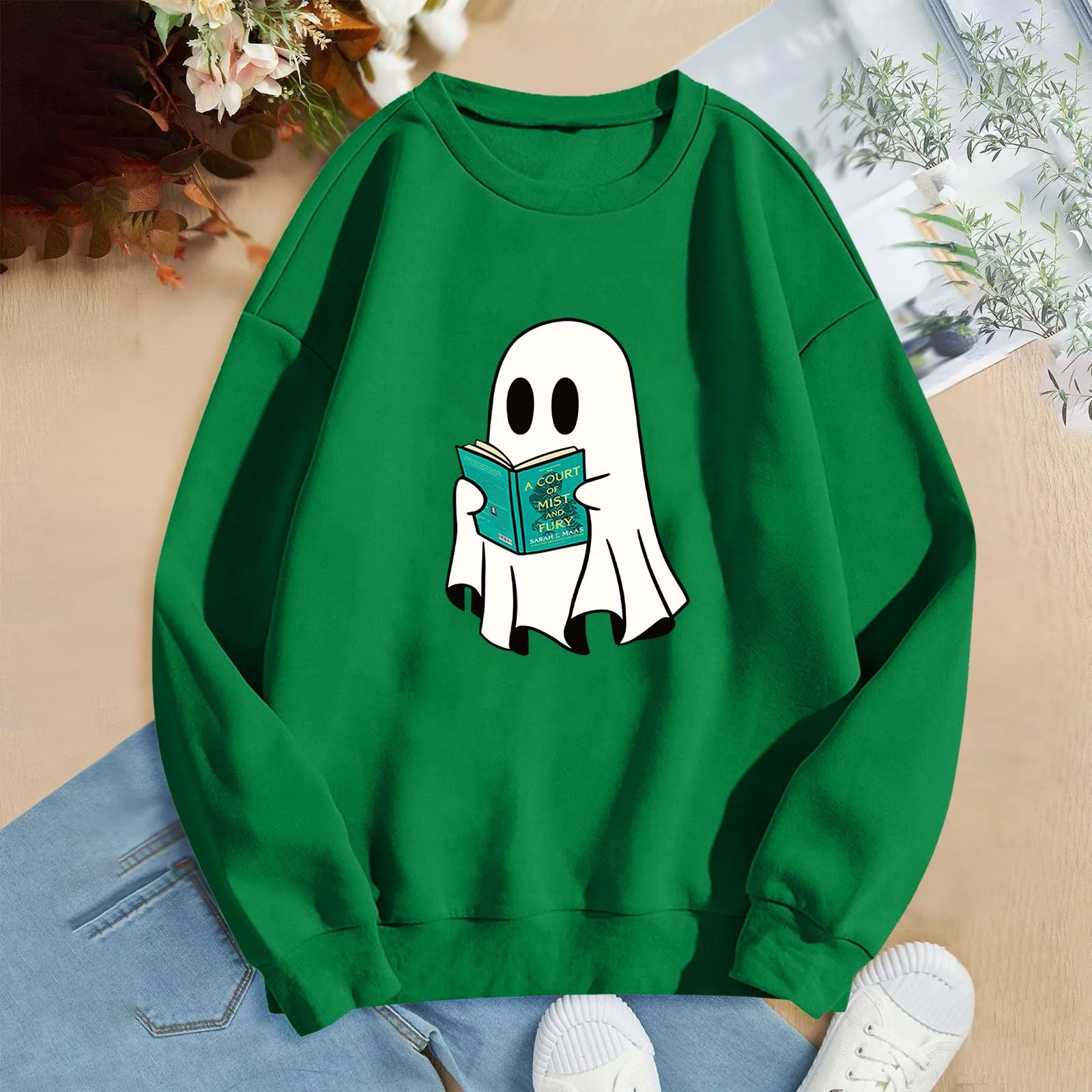 

Women Y2K Ghost Read Book Hoodie Shirt Halloween Autumn Casual Hoodies Street Trend Warm Long Sleeve Sweet Fresh Style худи