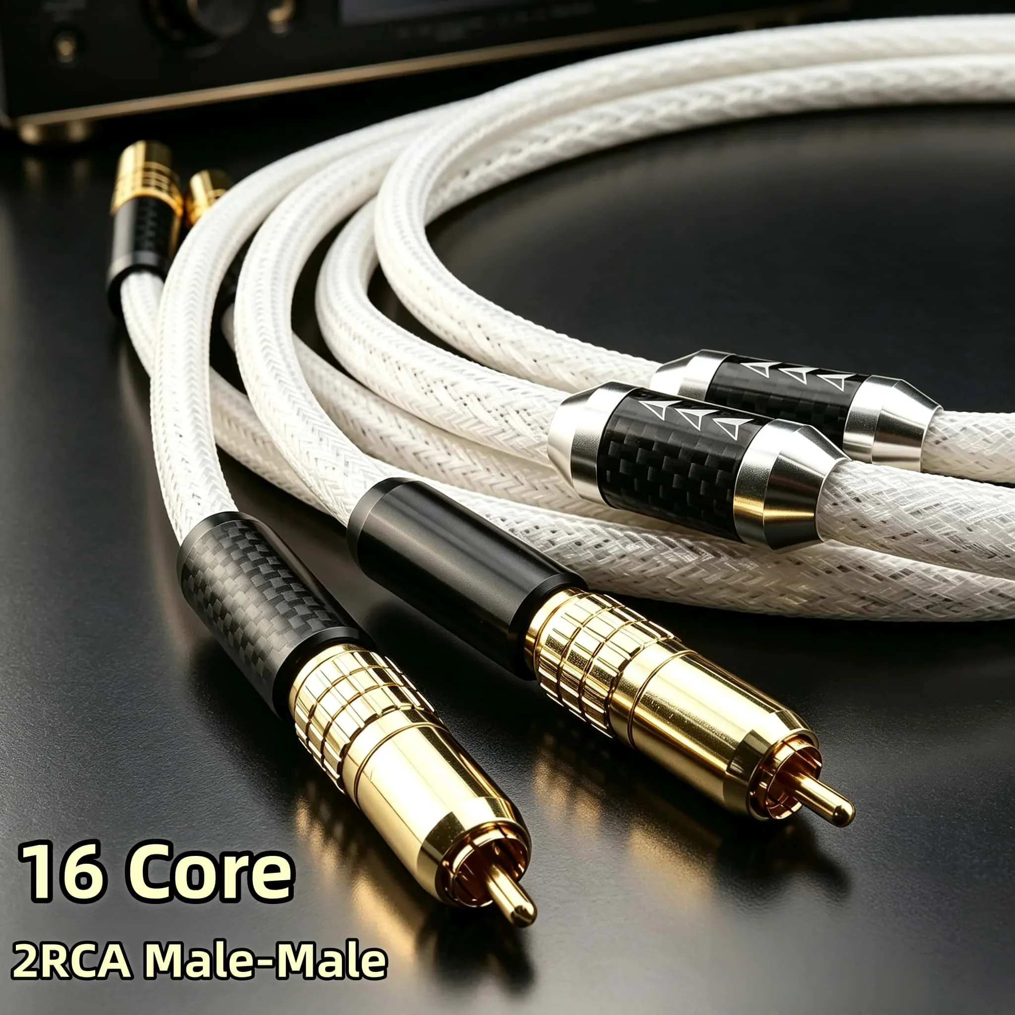 16 Core OCC 2 RCA Audio Interconnect Cable Gold Plated Shielded HiFi Low Resistance Stereo for Amplifier DAC CD Home Theater