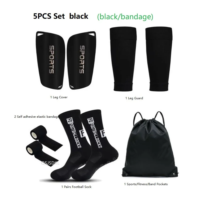 

5PCS Set Waterproof bag Football Socks Men Women Leg Guards Leg Cover Non-Slip Soccer Socks Shin Pad for Sports Training Bandage