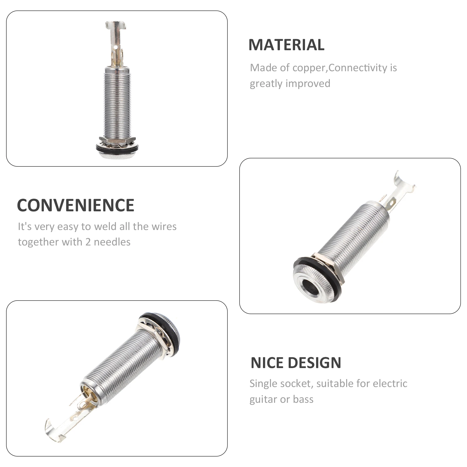 

Jack Electric Bass Interface Guitar Output Socket Silver Copper Barrel Connectors