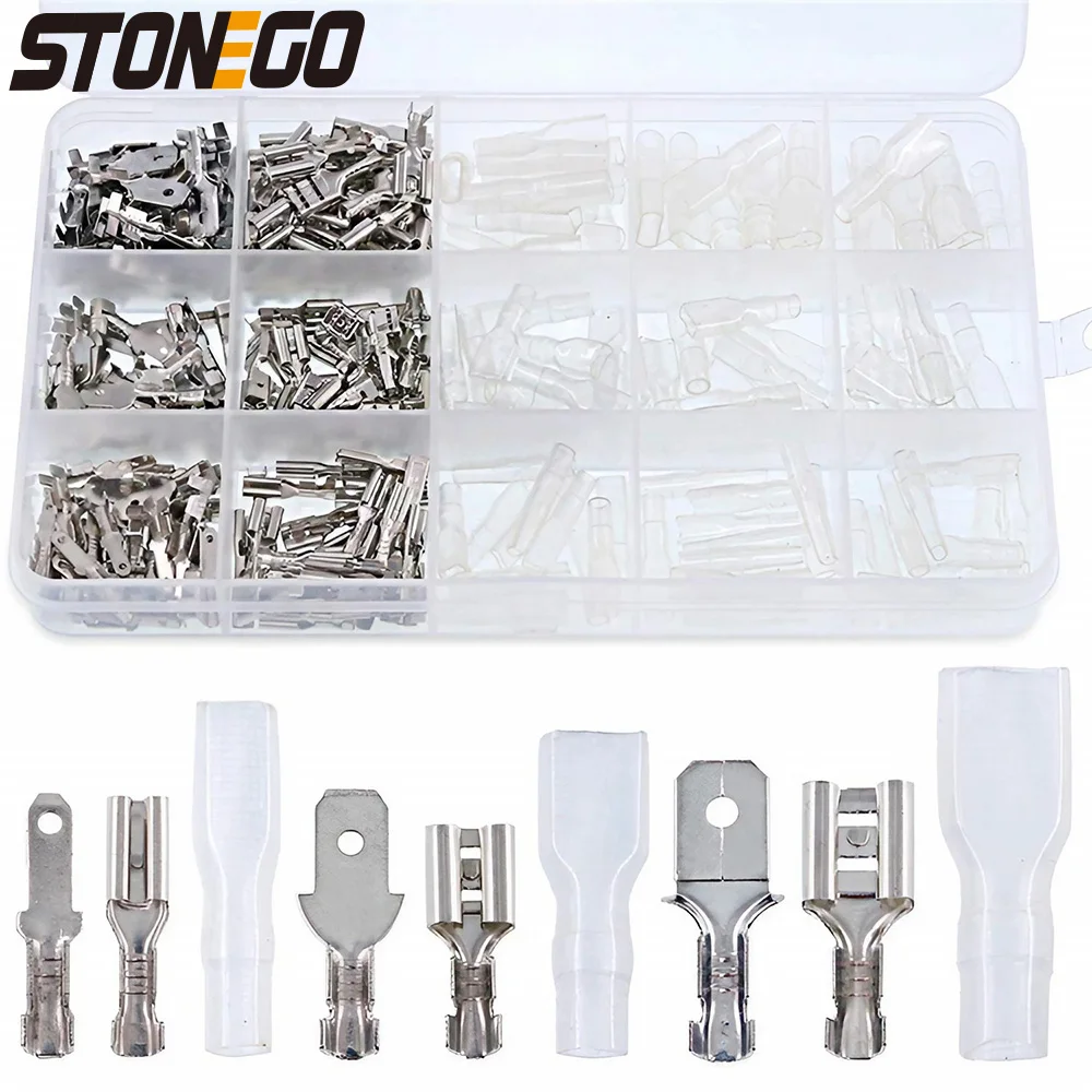 STONEGO Electrical Wire Crimp Terminal Connector Kit - 180PCS/270PCS Assorted Male Female Spade Terminals