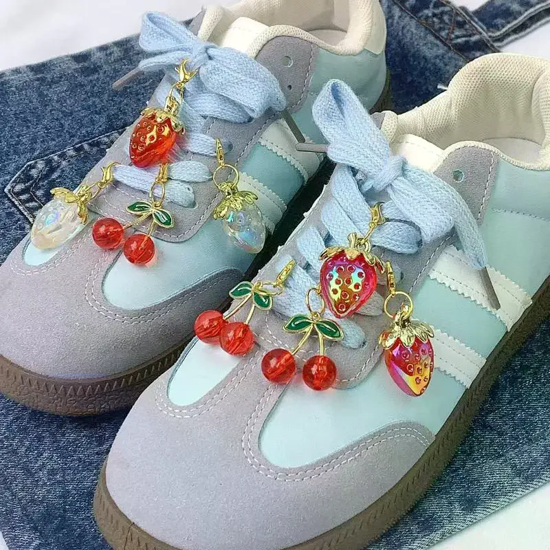 

1/2Pcs Red Silver Pearl Bow Shoe Charm Strawberry Buckle Shoes Decor Cherry Grape Bead Shoe Laces Accessory For Sneakers