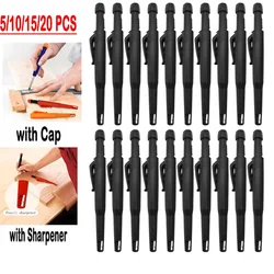 5/20 PCS Solid Carpenter Mechanical Pencil With Pen Cap Sharpener Woodworking Construction Pencil Office Supplies Stationery