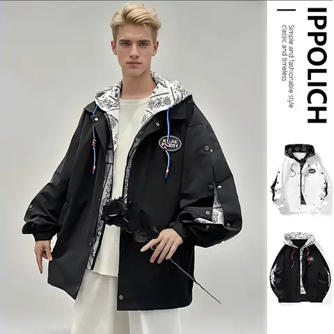 Men Pilot Jacket Color Block Hip Hop Clothes Men Autumn Fashion Vintage Hooded Baseball Coat Casual Windbreak