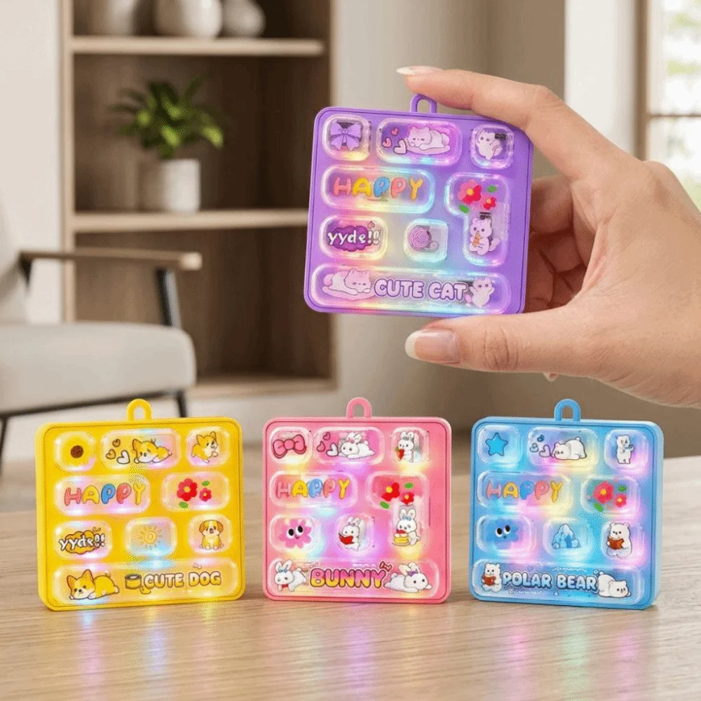 Light-Up 8 Key Glow Keyboard Keychain Cartoon Animal Mechanical Fidget Keyboard Bunny Kawaii Fingertip Button Key Ring