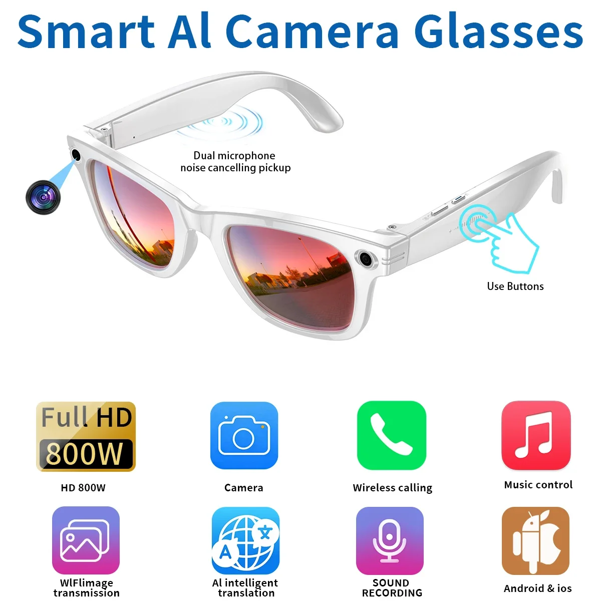 

New 8MP HD Camera Smart Glasses Bluetooth Music Playback Voice Assistant AI Glasses Waterproof Sports Video Recording Sunglasses