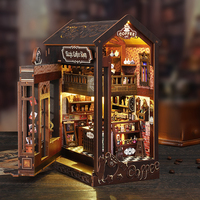 DIY Book Nook Kit Mini 3D Wooden Bookshelf Set Doll House Bookshelf Insert Retro Booknook Decor With Light Toys For Adults Gifts