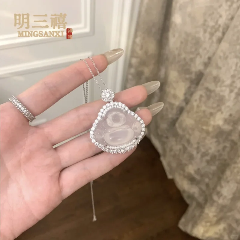 Xiaohongshu Ice Jade Chalcedony Buddha Pendant Agate Jade Maitreya Buddha Laughing Buddha Necklace Big Belly Sitting Buddha