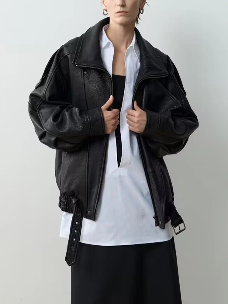 Nuovo abbigliamento da donna autunnale Giacca in pelle allentata di design quotidiano con temperamento alla moda in stile europeo e americano