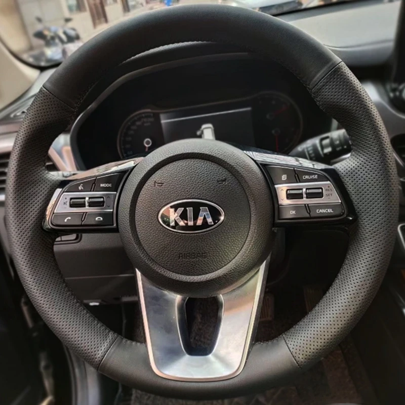 

Custom Car Steering Wheel Braid Cover Genuine Leather 100% Fit For Kia forte s 2019 KIA Optima 2018 2019 Car Accessories