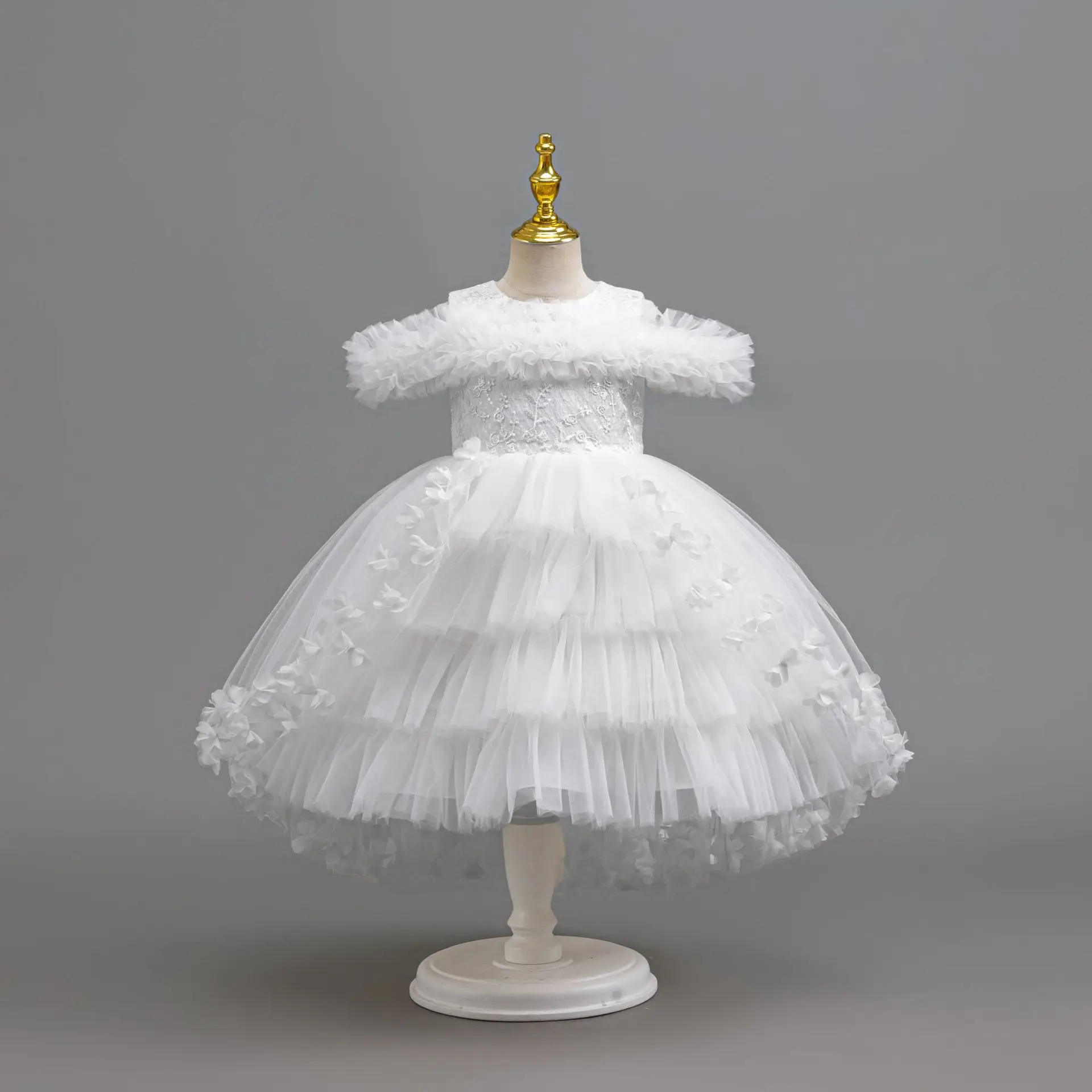 

HETISO Champagne Flower Girl Tutu Dress with Appliques Layered Princess Ball Gown for Children Birthday Party Wedding Banquet