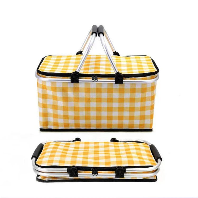 

Travel Folding Camping Basket Constant Temperature Beach Cooler Bags Grocery Basket Folding Outdoor Insulated Picnic Basket