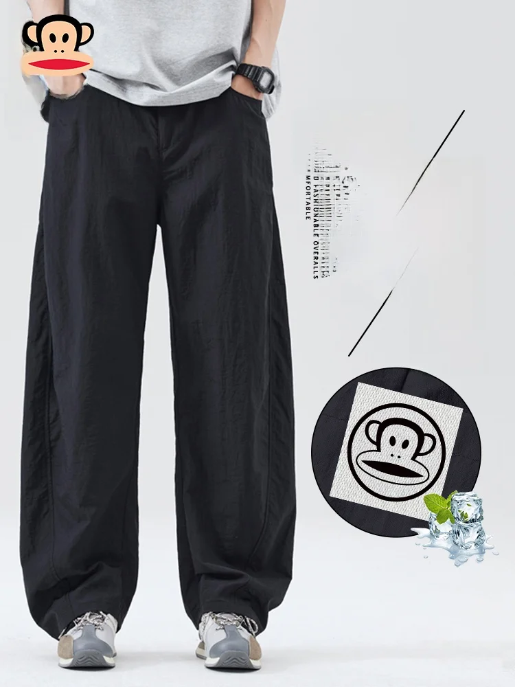 

Льняные повседневные брюки PaulFrank для мужчин, свободные широкие брюки-чинос, осенние, в стиле ретро, шелковые, прямые, дышащие