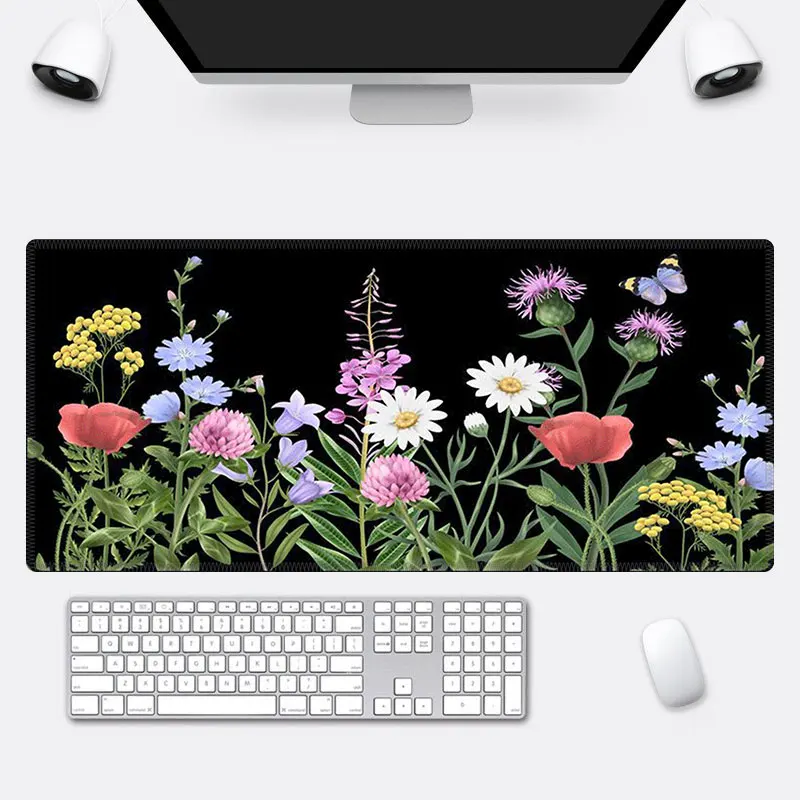 Large Gaming Mousepad Blooming Botanical Flower Extended XL Cute Mouse Pad Big Long Full Non-Slip Base Floral Computer Mat