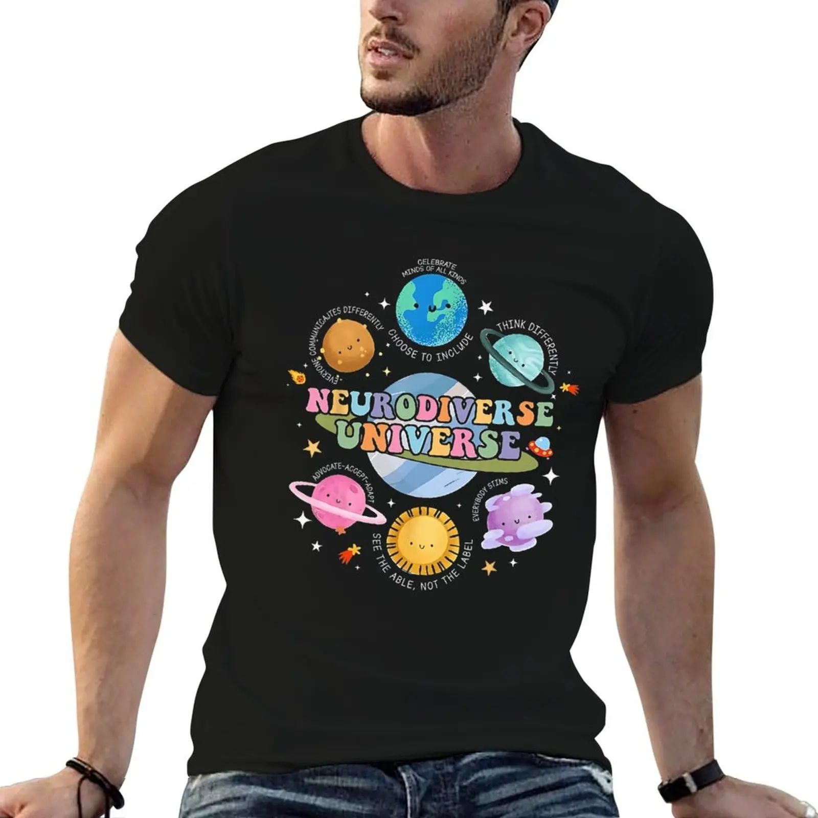 

Винтажная футболка Neurodiverse Universe Planet Autism Awareness Support Squad, мужские футболки для мужчин