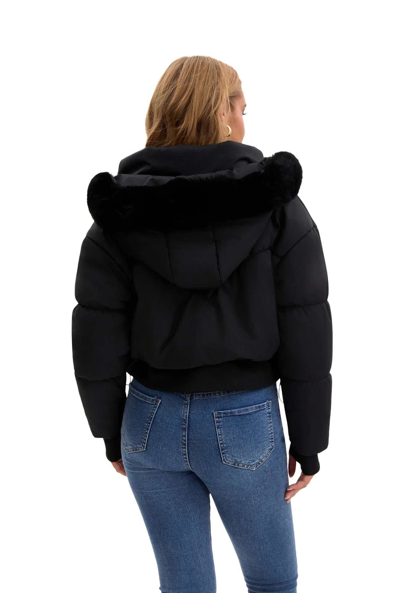 Women's Thickened Warm Cotton-Padded Jacket with Large Fur Collar And Hood Waist-Cinching 2025 Style