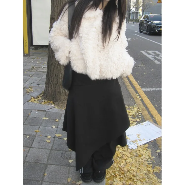 High Waist A-Line Midi Skirt for Women with Belt Irregular Woolen  Skirt Slimming Style Casual Commute Polyester Fiber
