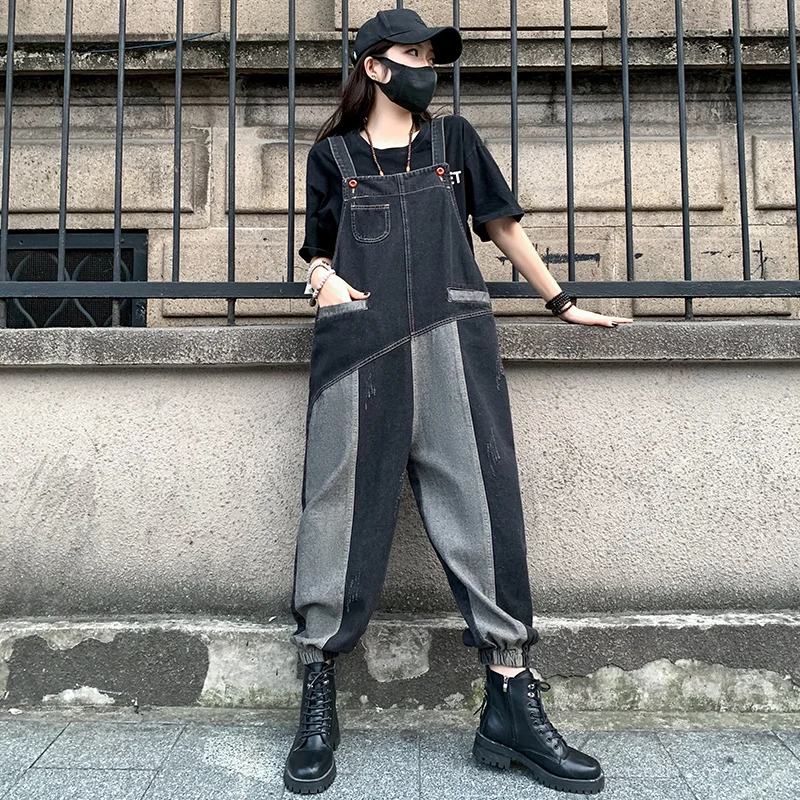 

Faionable Color Blo Casual Denim Overalls Women's Loose Lantern Pants High Waist Waed Fabric Spring Autumn plus Size