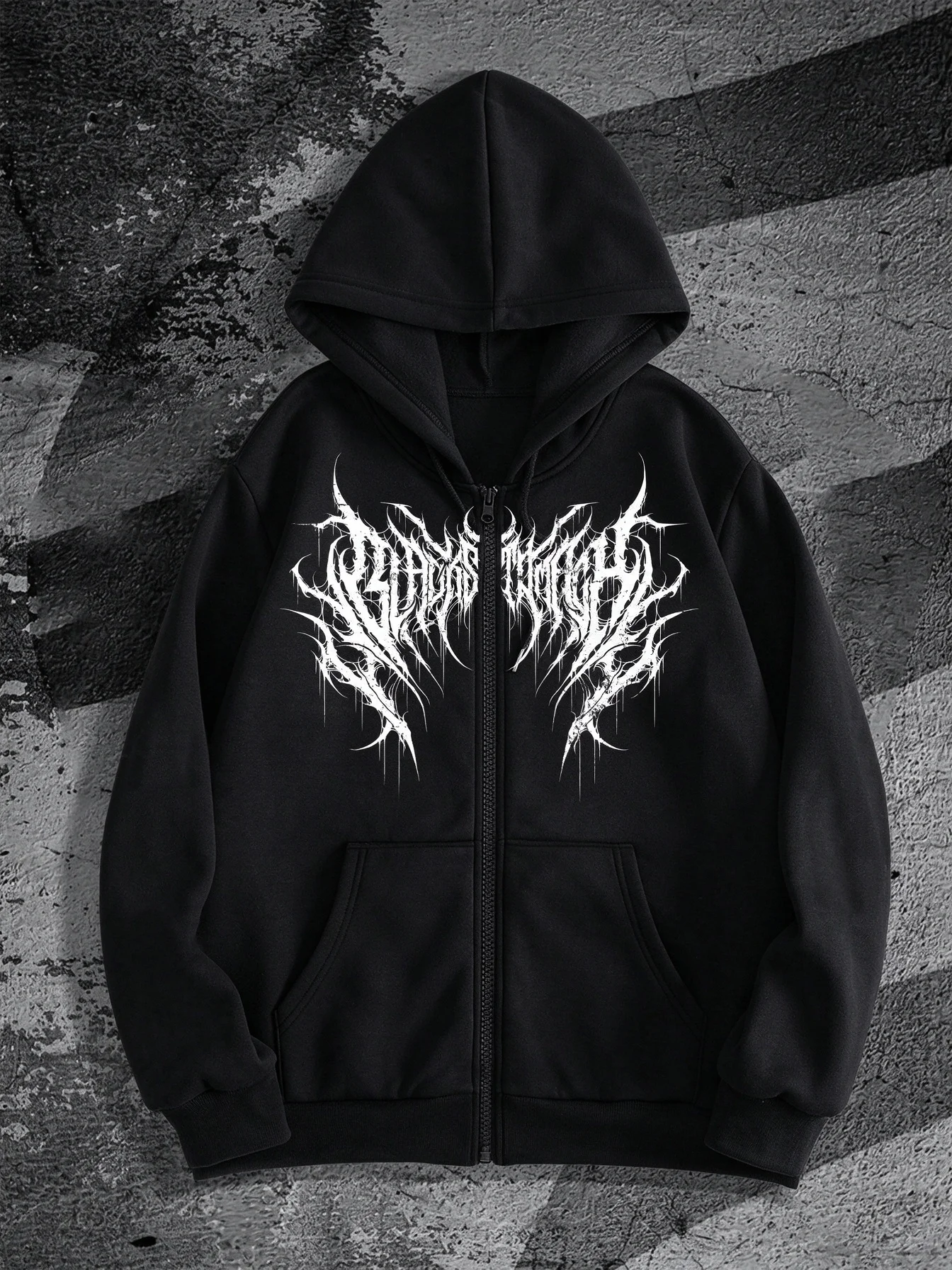 Moletom com capuz de lã com zíper para homens, estilo streetwear gótico com estampa metálica, quente para o inverno, casual, esportivo, para academia,