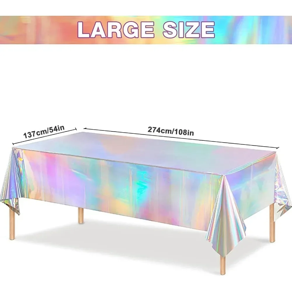 Disposable Shimmering Laser Rainbow Tablecloth Aluminum Film Tablecloth Decor for Birthday Wedding Parties Festive Supplies