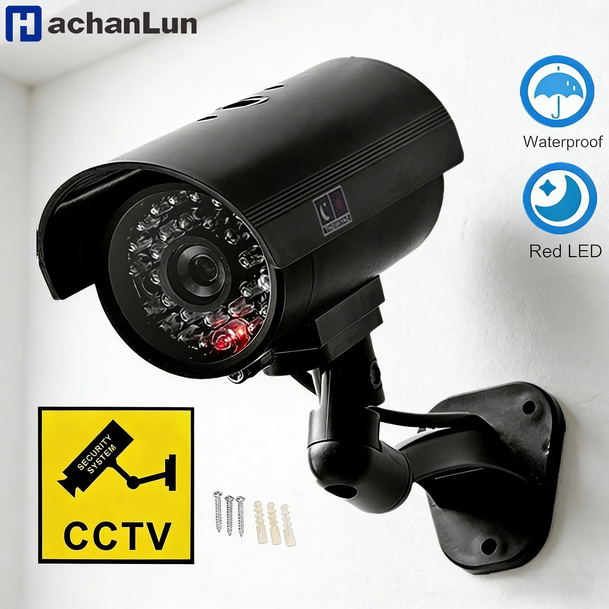 HACHANLUN كاميرا مصغرة وهمية كاميرا الأمن مقاوم للماء المصباح شرك الأشعة تحت الحمراء LED فلاش الأحمر Led الدمية كاميرا مراقبة فيديو #1