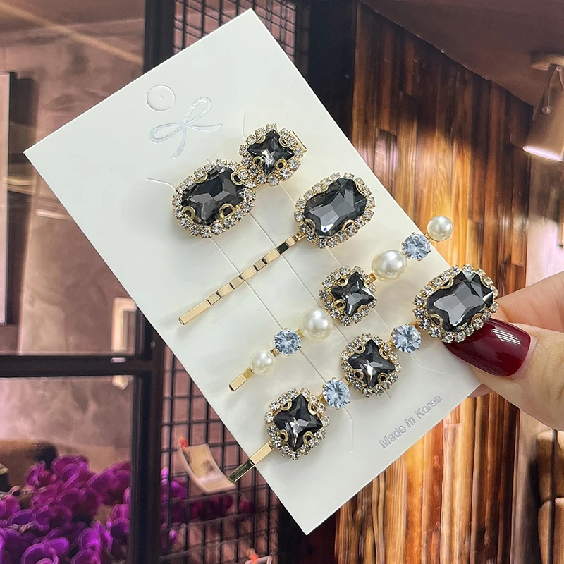 1 Set Women Hair Clips Headwear Jewelry Fashion Crystal Hair Accessories for Girls Luxury Pearl Barrettes Pins Christmas Gift