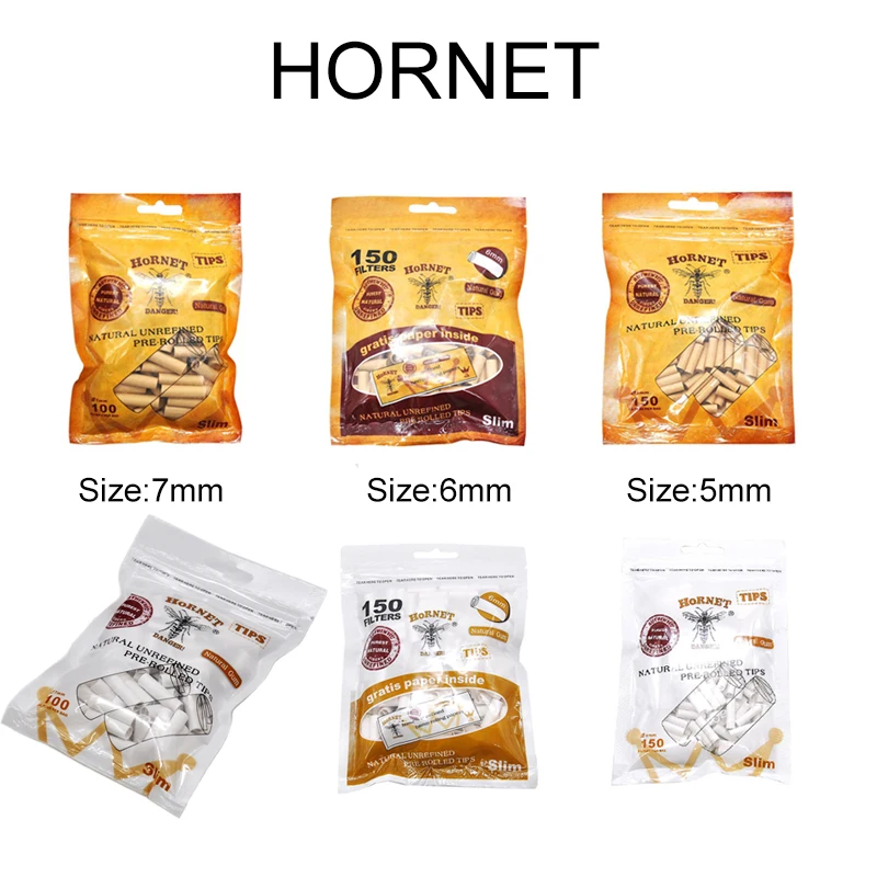 HORNET DANGER Natural 6MM Slim Cigarette Rolling Filter Tips Unrefined Paper Filters Rolled Smoking accessories weed