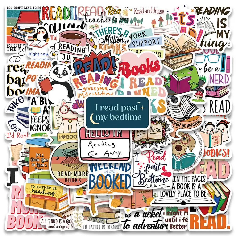 Dustproof Book Lover Stickers 50pcs Reading Lovers Stickers Diverse Patterns for Kids Teens Teachers Waterproof Vinyl for Books