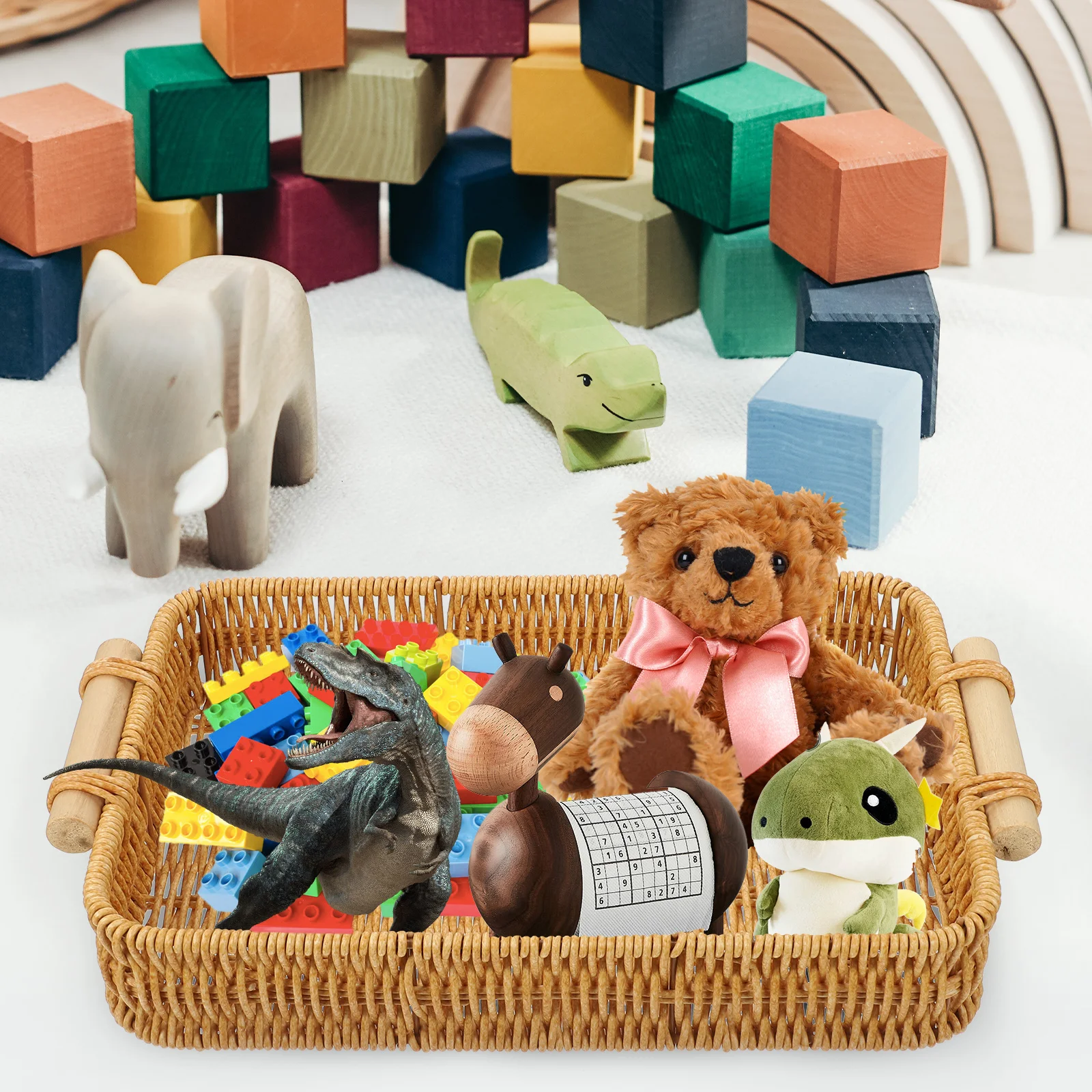 

Rattan Woven Basket Bread Food Baskets Kitchen Serving Tray Rectangular H made Decorative Storage Container Fruit Party Home