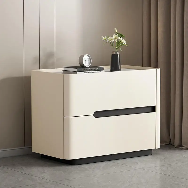 

Cream White Nightstand with Stone Top, Light Luxury Modern Bedside End Table with Solid Wood Frame and Storage Drawer