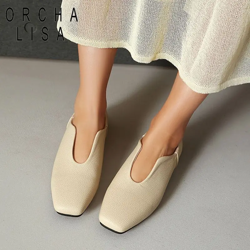 

ORCHA LISA Hot Women Flats Square Toe Slip Loafers Oversize 42 43 Modern Soft Handmade Daily Office Lady Shoes Footwear
