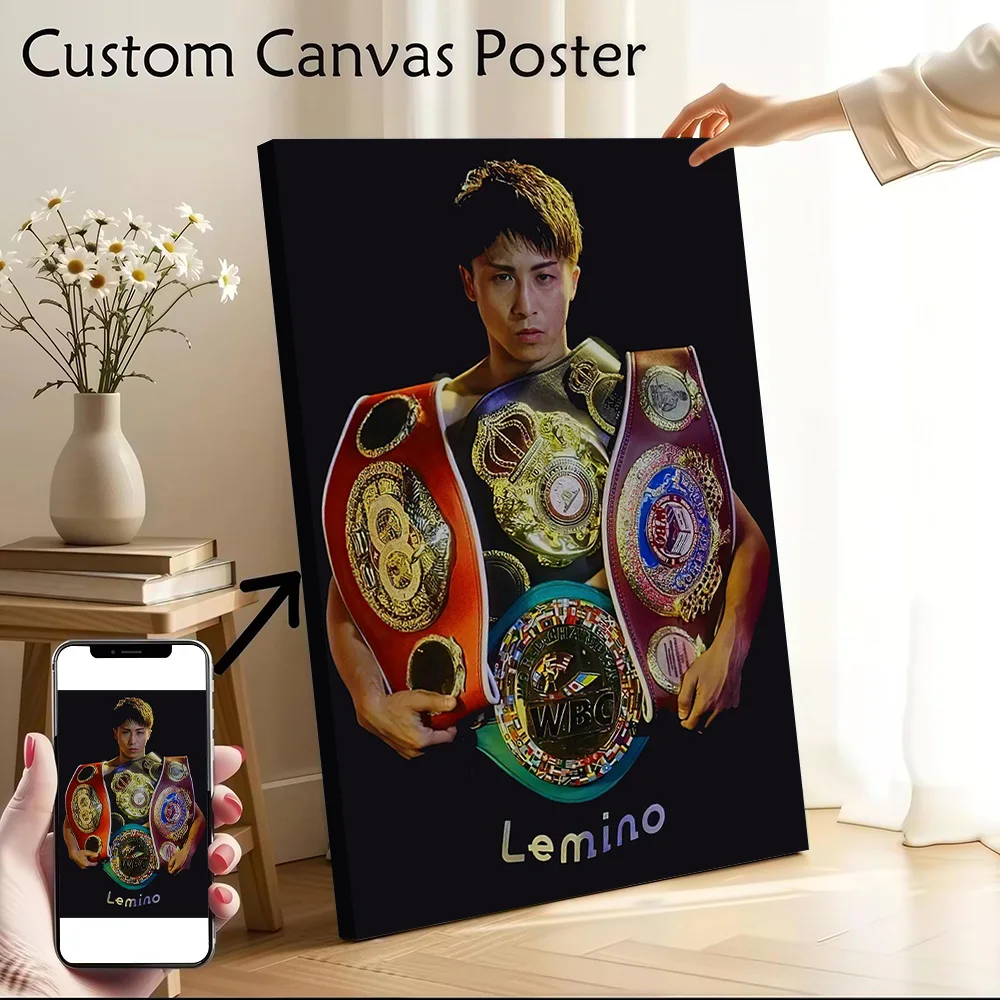 Boxer With Championship Belts Canvas Poster Wall Art Customizable High Quality Printed Picture for Modern Home Decorations Mural