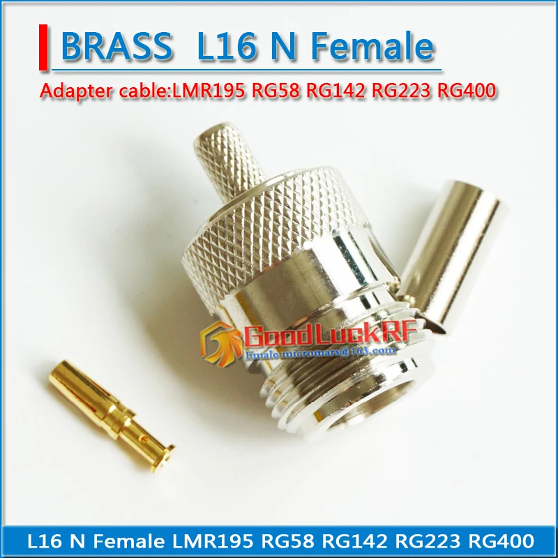 RF Coax Connector Socket L16 N Female Crimp for LMR195 RG58 RG142 RG223 RG400 Cable Plug RF Coaxial Straight Brass Nickel plated