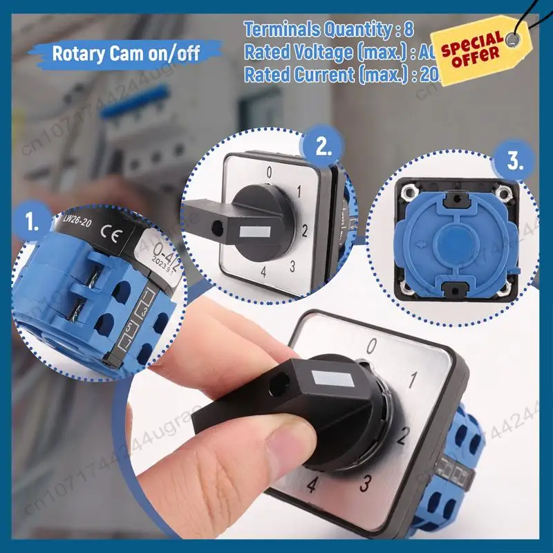 -A15I 8端子5ポジションマスターコントロールロータリーカムスイッチ20Aブラック+ブルー